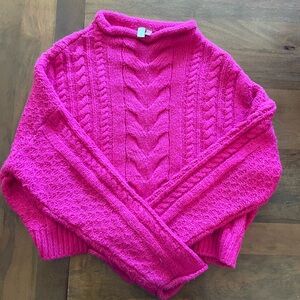 Anthropologie Fuchsia Cable-Knit Sweater Size: XS